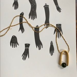 antique gold color madewell necklace, glass bead